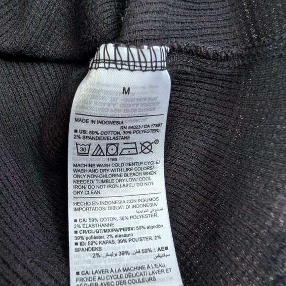 Slim Fit Scallop Hem Waffle Knit Baby Tee Black Crew Neck Cotton Poly Women's M - Picture 5 of 7